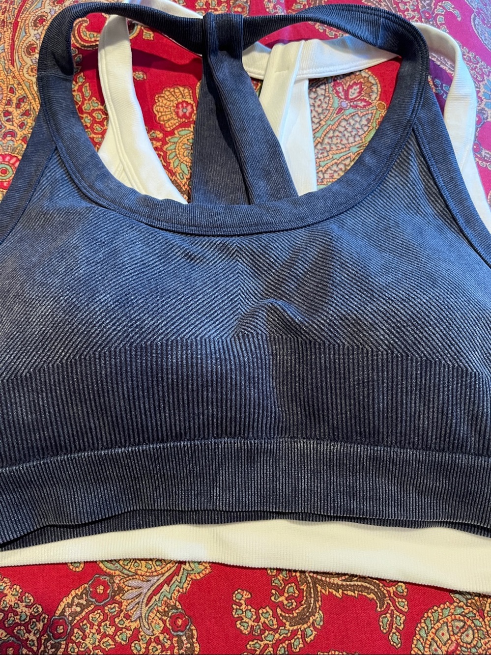 Racerback Sports Bras - Cream & Charcoal/ Bluish color